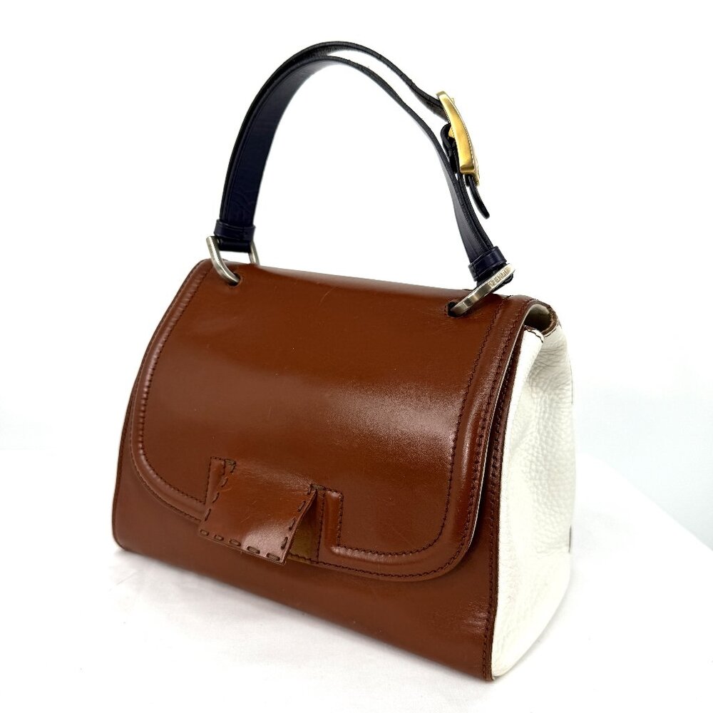 Fendi Sylvana White and Brown Satchel